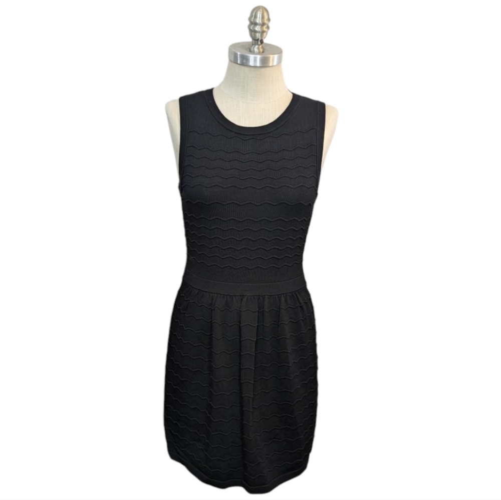 CeCe Rib Knit Fit & Flare Black Mini Dress - Medium